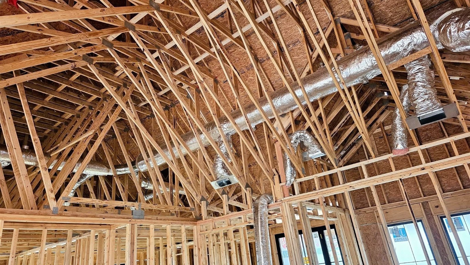 Supply duct layout installed during new construction HVAC rough-in